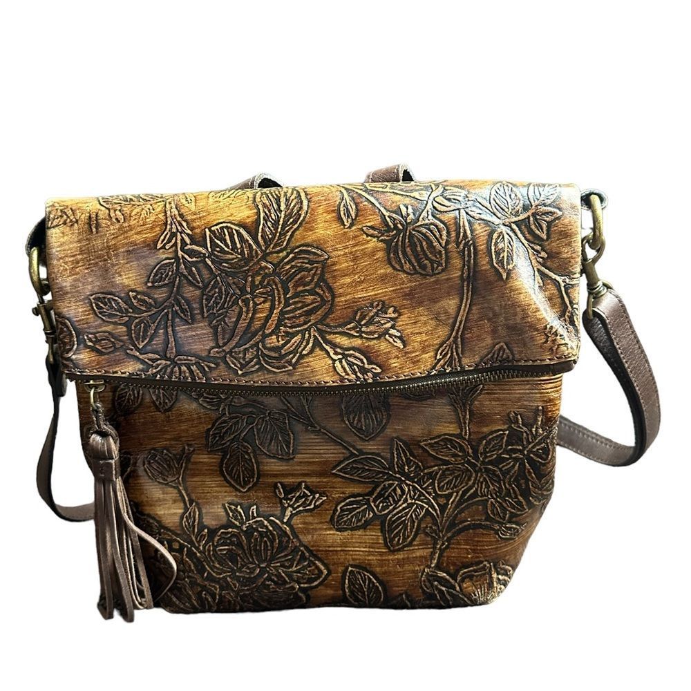 Patricia Nash Bark Leaves Luzille Embossed Leather Backpack